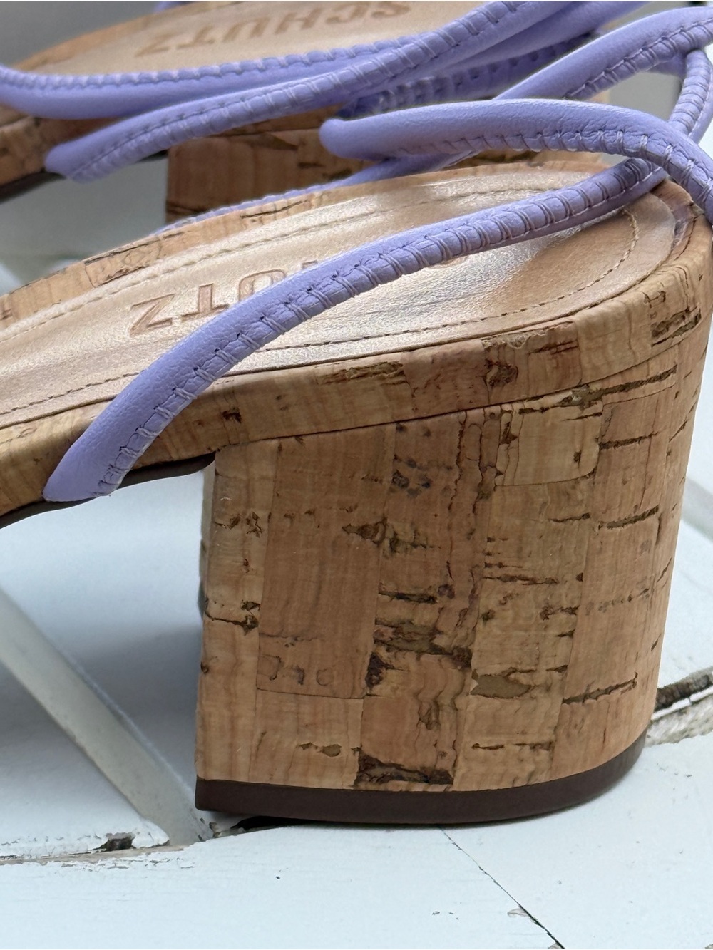 SCHUTZ Lilac Strappy Cork Block Heel Sandals - Picture 11 of 12